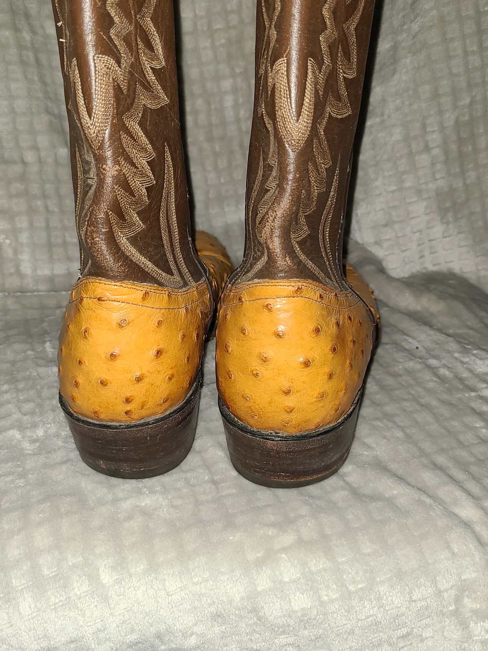 Classic Mens Bona Allen Two-Tone Ostrich Western Boots - Brown & Tan Size 8 1/2D - Picture 5 of 14
